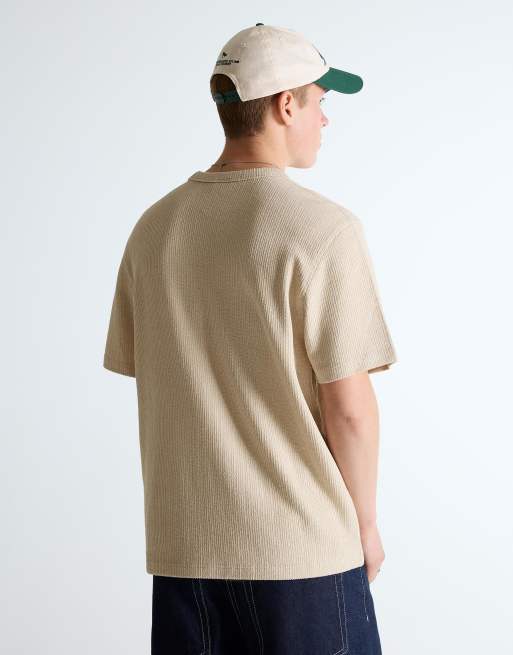 Bershka Short sleeve textured t-shirt in camel, 2 of 4