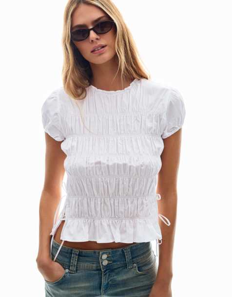 Bershka Short sleeve tie shirt in white - view 1