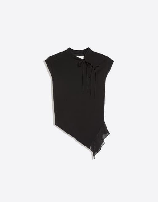 Bershka Short sleeve tulle polka dot t-shirt in black, 5 of 5