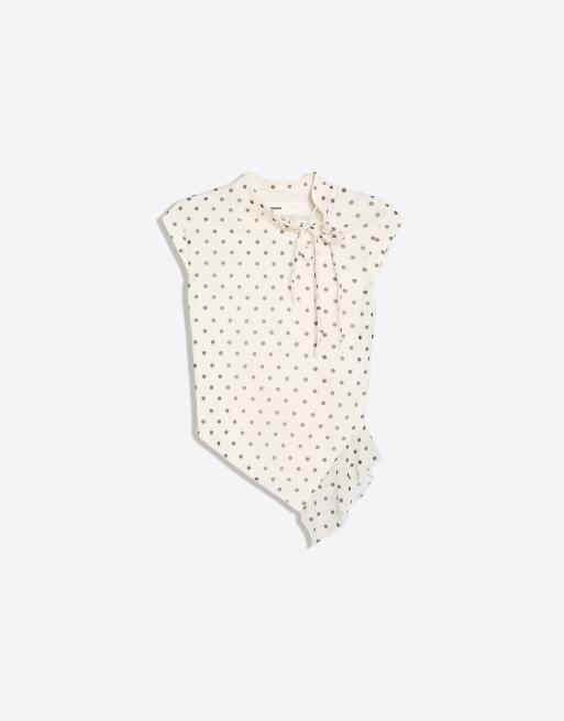 Bershka Short sleeve tulle polka dot t-shirt in white, 5 of 5