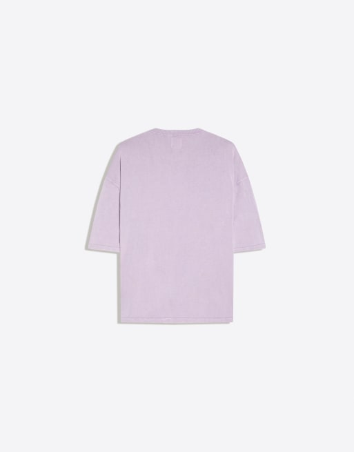 Bershka Short sleeve washed effect embroidered t-shirt in purple, 6 of 6