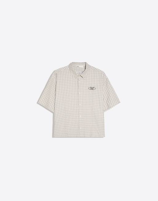Bershka Short-sleeved boxy print shirt in washed grey, 5 of 5