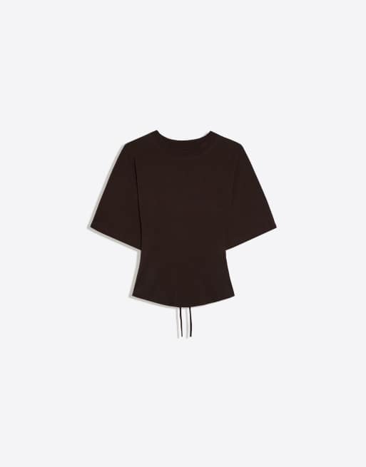 Bershka Short-sleeved corset t-shirt in brown, 5 of 5