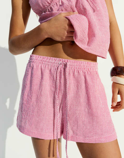 Bershka - Short style champêtre à taille élastique - Rouge, 4 de 4