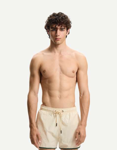 Bershka short swimming trunks with trim in beige - view 1