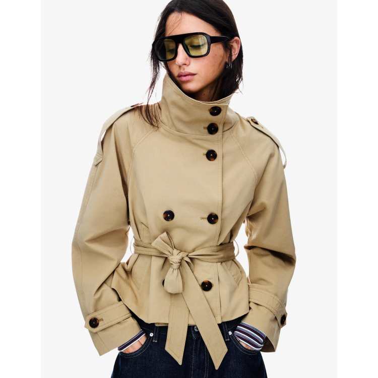 Bershka Short trench jacket in beige ASOS