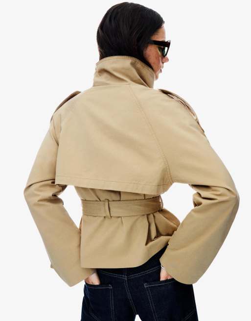 Bershka Short trench jacket in beige