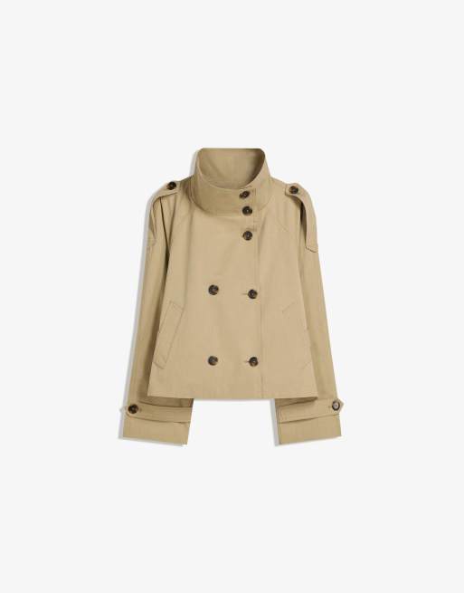 Bershka Short trench jacket in beige