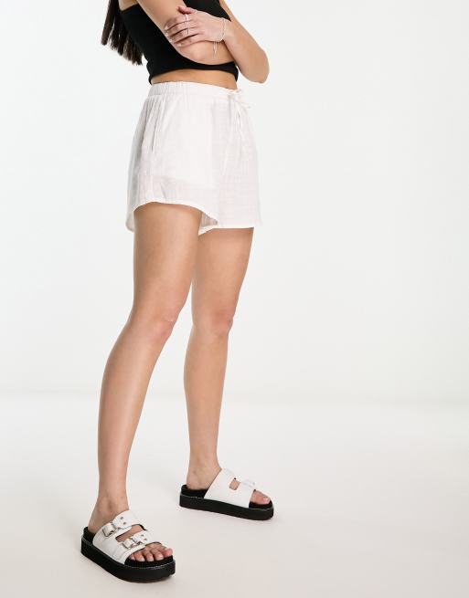 Bershka - Short van linnenlook en gestrikte taille in wit, 4 van 4