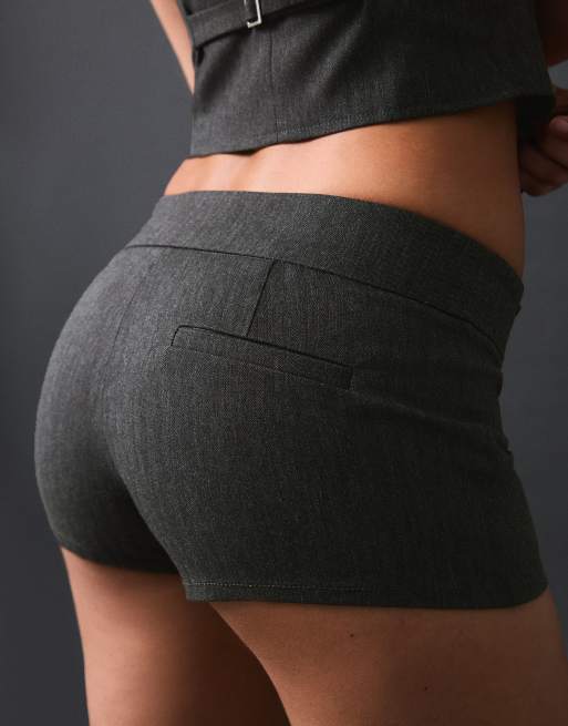 Bershka shorts in bengalina grigi con bottoni, 4 di 5
