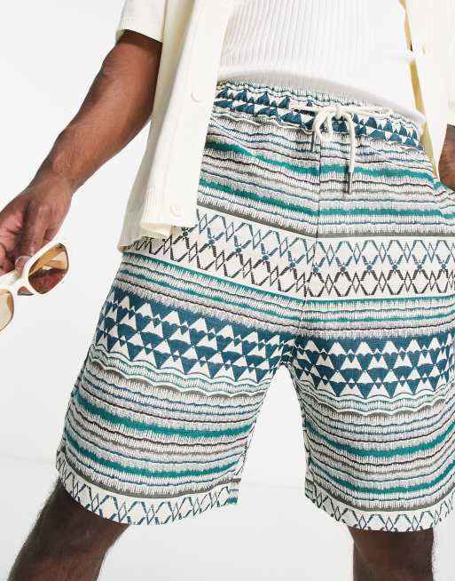 Bershka – Shorts mit Jacquard-Design in Blau