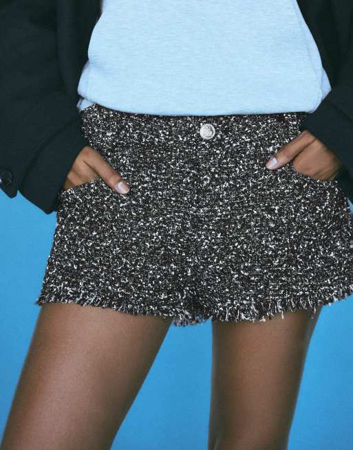 Bershka shorts van gestructureerde stof in zwart, 4 van 5
