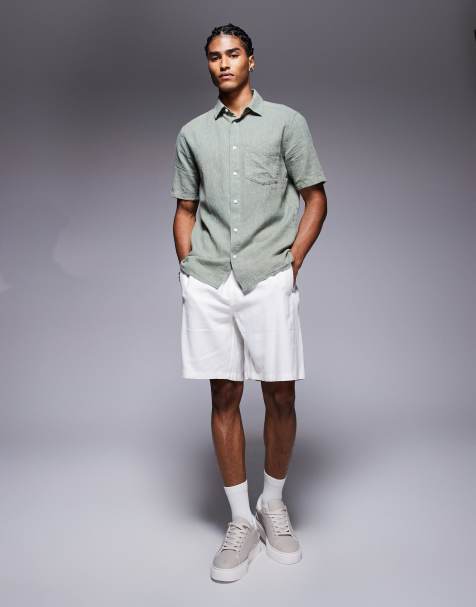 Bershka - Shorts van linnenmix in wit - view 1