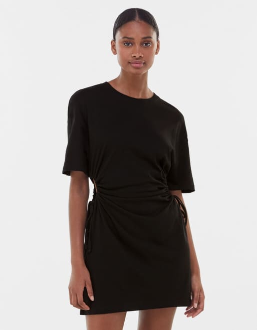 Bershka side cut out t shirt dress in black