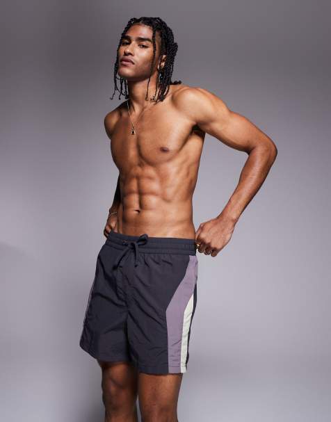 Bershka side paneled detailed swim shorts in gray - view 1
