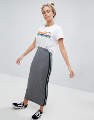 Wonderbaar Bershka side stripe long skirt in gray | ASOS JR-45