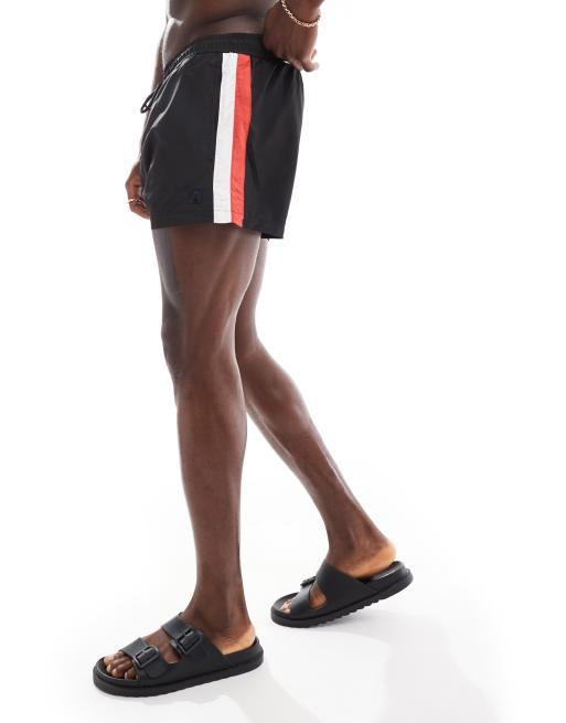 Bershka side stripe swim shorts in black