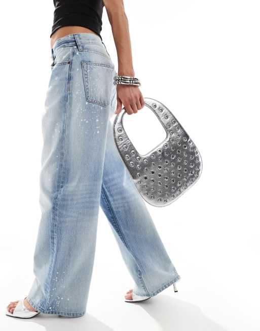 Bershka – Silberfarbene Handtasche mit Nietenverzierung, 3 von 4