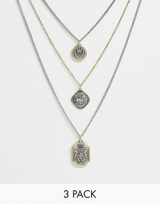 Bershka – Silver- och guldfärgade halsband i 3-pack med hängsmycke