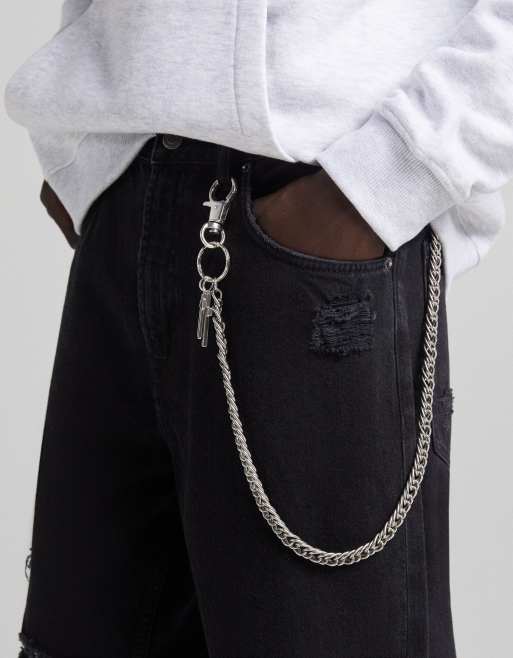 Bershka – Silverfärgad byxkedja
