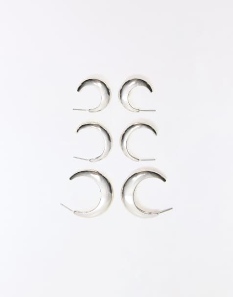 Bershka – Silverfärgade creoler i 3-pack - view 1