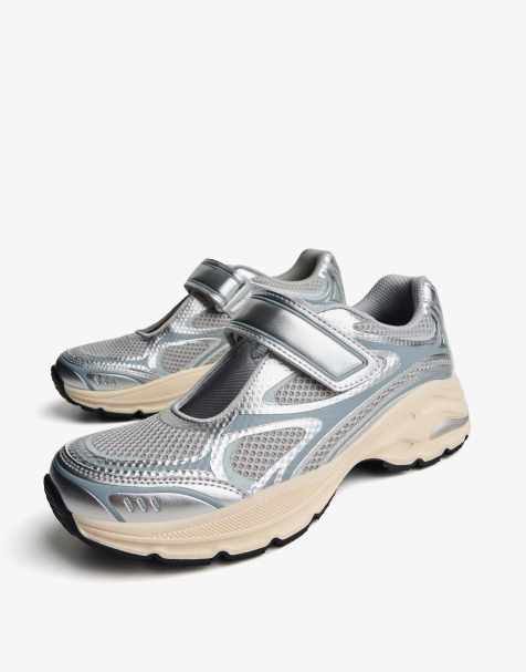 Bershka – Silverfärgade sneakers i Mary Jane-stil - view 1