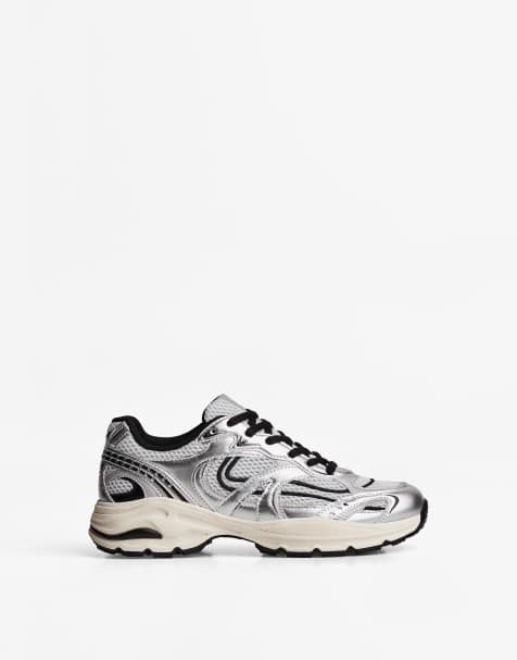 Bershka – Silverfärgade sneakers med flera delar - view 1