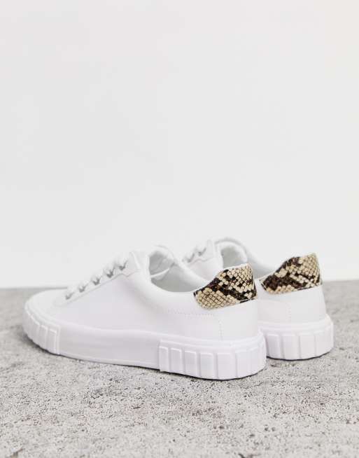 Bershka Single Sole Lace Up Sneakers In White Asos