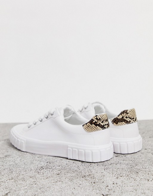 Bershka single sole lace up trainers in white