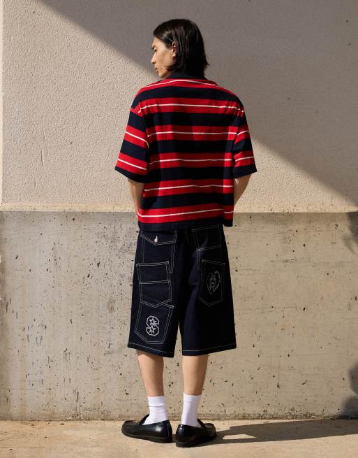 Bershka – Skater-Bermudashorts aus Denim in Blau mit Kontrast-Design, 2 von 4