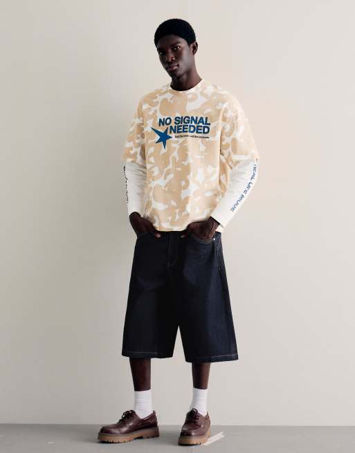 Bershka – Skater-Bermudashorts aus Denim in Blau mit Stickerei, 2 von 4