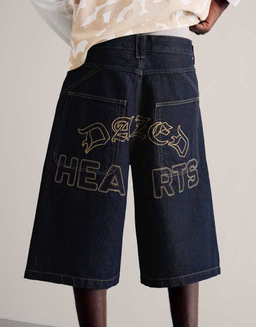 Bershka – Skater-Bermudashorts aus Denim in Blau mit Stickerei, 4 von 4