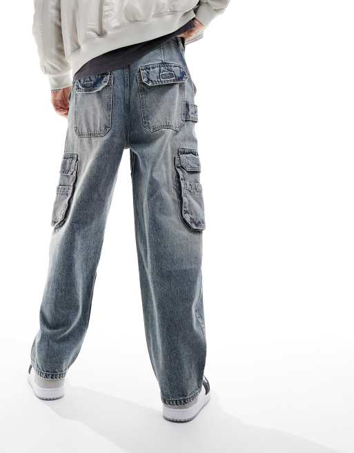 Bershka｜Jeans skater スケータージーンズ Bershka skater fit jeans in mid blue | ASOS