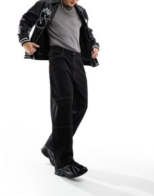 Bershka skater contrast stitch trouser in black  - ASOS Price Checker