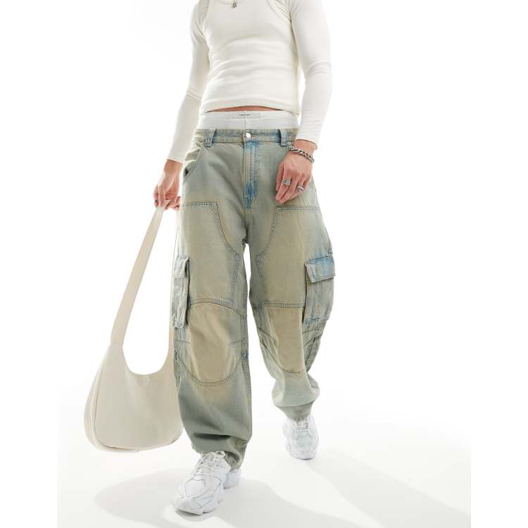 【BERSHKA】skater jeans ベルシュカ バギーデニム Bershka skater denim cargo jeans in blue | ASOS