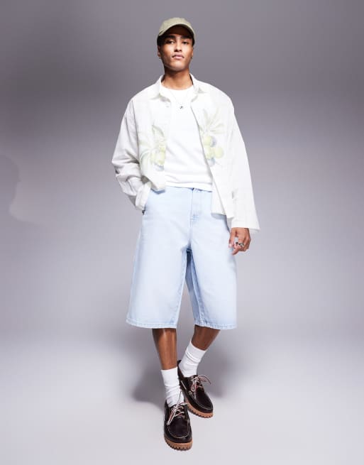 Bershka skater denim short in washed blue