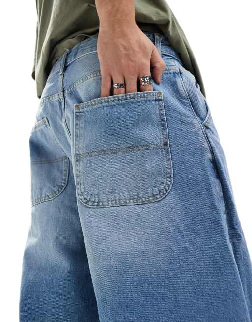 Bershka｜Jeans skater スケータージーンズ Bershka skater fit jeans in mid blue | ASOS