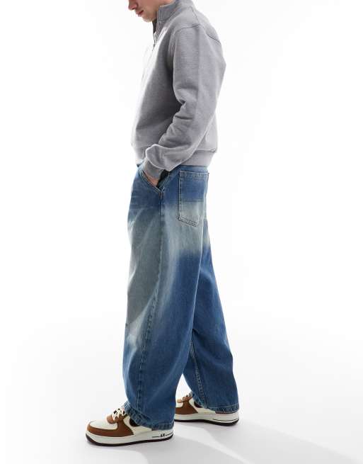 Bershka skater fit jeans in mid blue