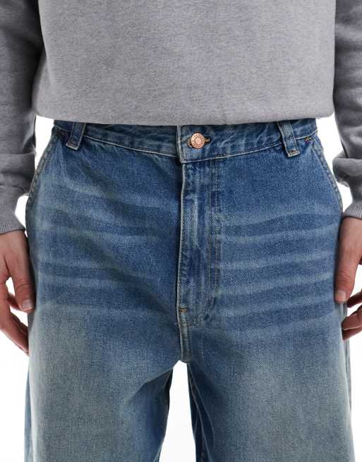 Bershka skater fit jeans in mid blue