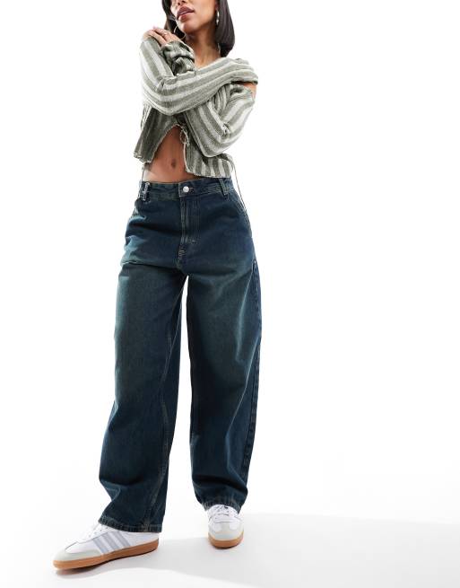 Bershka - Skaterjeans in groenblauwe 'dirty' wassing