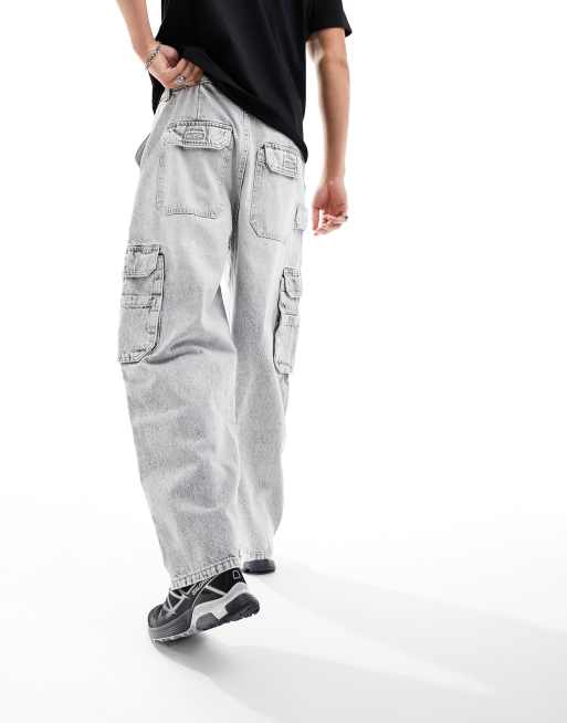 Bershka - Skaterjeans met cargozakken in grijs met wassing, 2 van 5