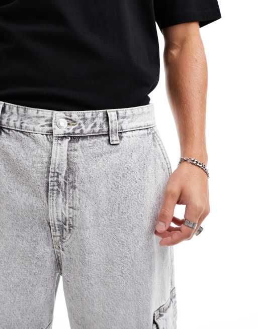 Bershka - Skaterjeans met cargozakken in grijs met wassing, 3 van 5