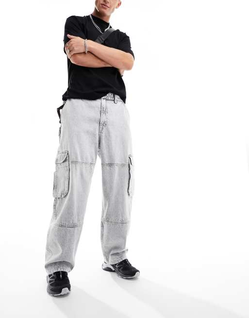 Bershka - Skaterjeans met cargozakken in grijs met wassing, 4 van 5