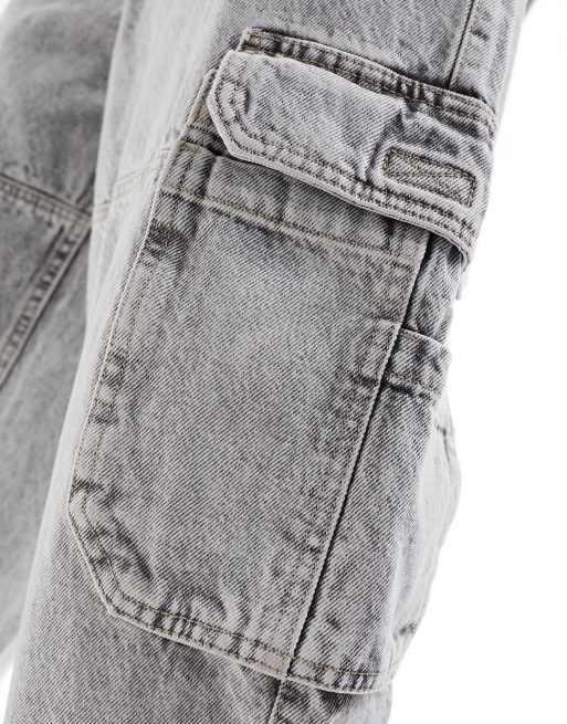 Bershka - Skaterjeans met cargozakken in grijs met wassing, 5 van 5