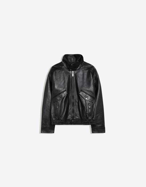 Bershka skinnbomberjacka med ståkrage i svart, 7 av 7