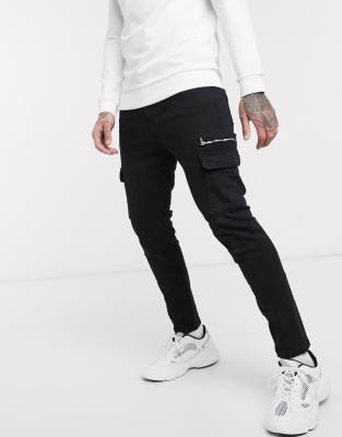 Bershka skinny cargo pants in black