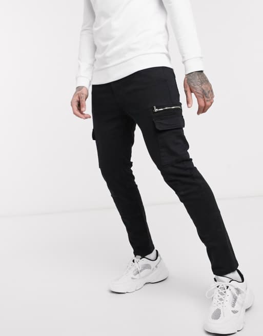 Skinny cargo pants mens hot sale black