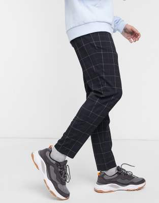 Bershka Skinny Checked Pants In Navy Blue In Gold