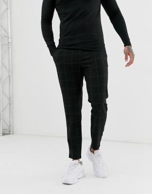Bershka skinny cropped trousers in light black check | ASOS