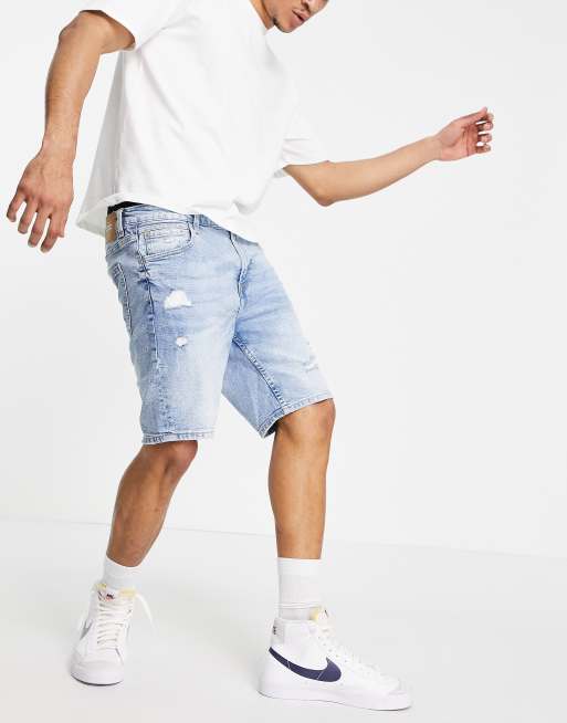 Bershka skinny denim shorts in light blue